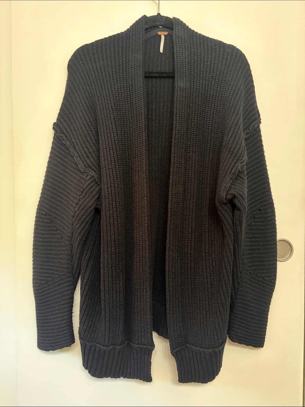 Free People Black Chunky High Hopes Open Front Ribbed Cardigan